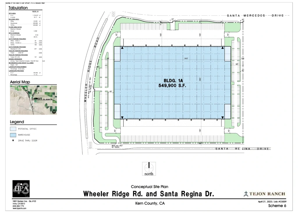 Tejon Ranch Site 1A Map with Tabulation